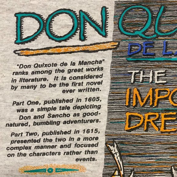 Vintage 90s Don Quixote Book Quote Grunge Single Stitch Tee - Picture 4 of 11